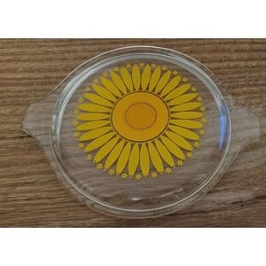 Vintage Pyrex Daisy Sunflower Glass Lid Yellow Orange Flower